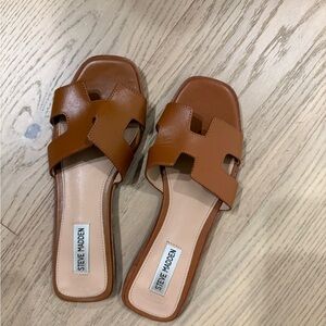 Steve Madden Tan Leather Slide Sandals